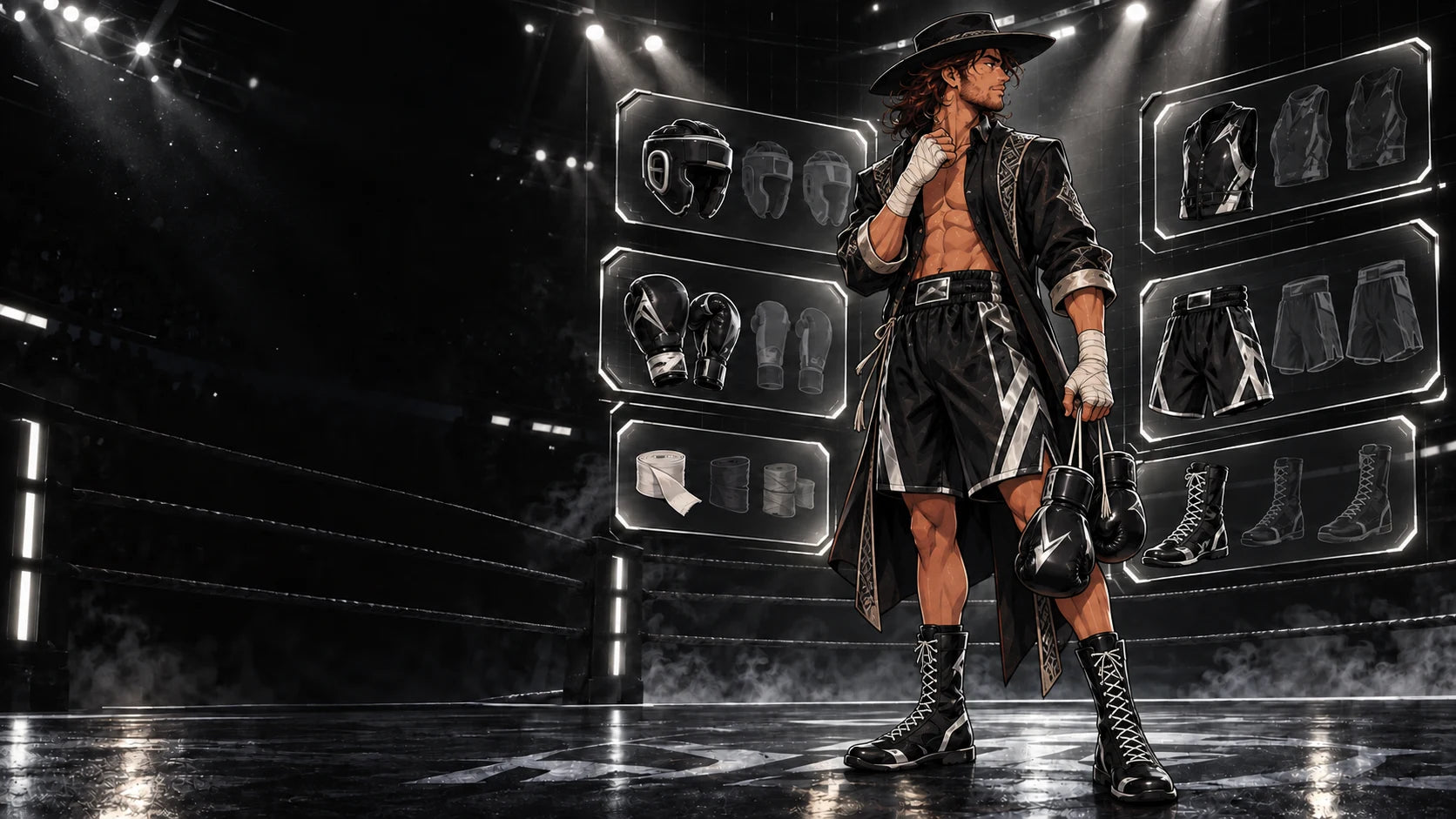 L-Box anime fighter in custom black boxing gear