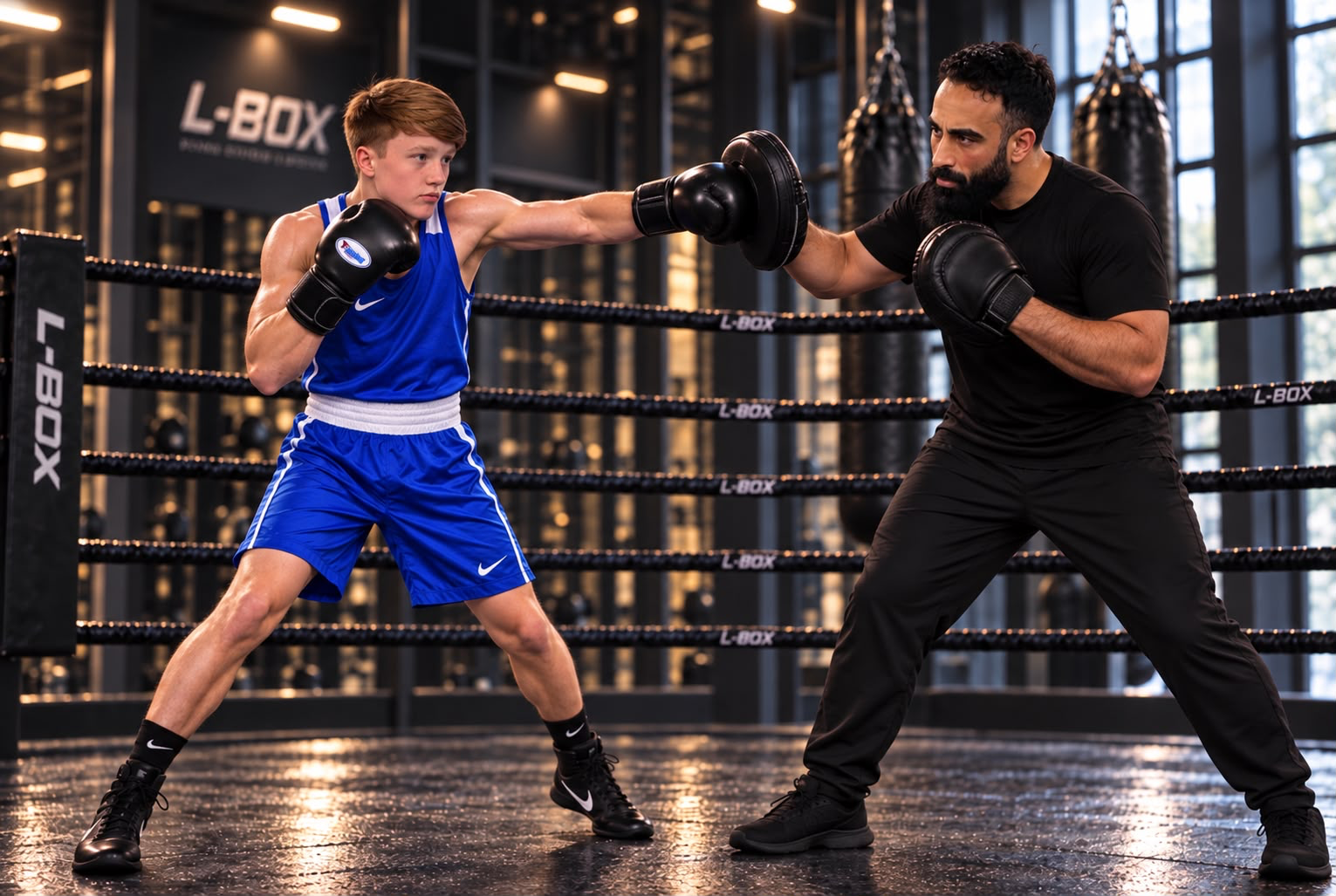 Photograph of Jayden Price training on pads with coach Amin Khan